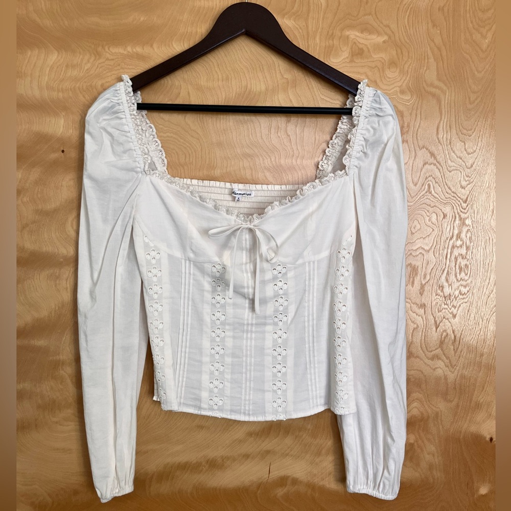 Reformation White Eyelet Peasant Blouse